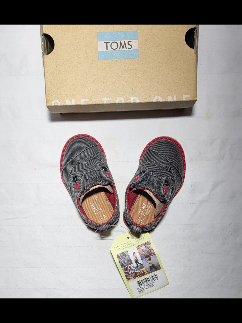 TOMS Ash Twill Tiny Brogue Shoes with Red Trim